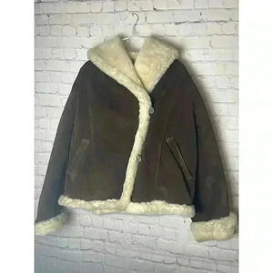 Express Brown Leather Faux Fur Lined Suede Jacket Womens Size M